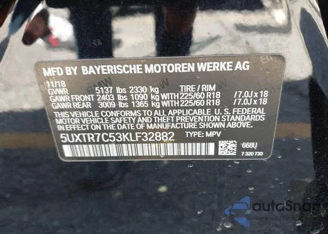 2019 BMW X3 Sdrive30I z USA, uszkodzony, nr VIN 5UXTR7C53KLF32882